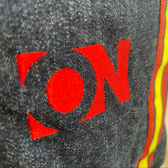 Old Navy Retro Denim Tote 70s 80s Throwback Grosgrain Ribbon Trim & Handles - Picture 7 of 15